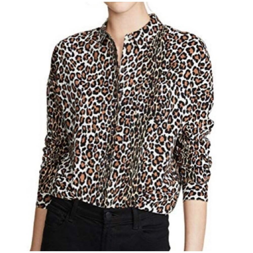Scotch & Soda Mixed Animal Print Button Up Shirt Size Large Leopard Tiger Print